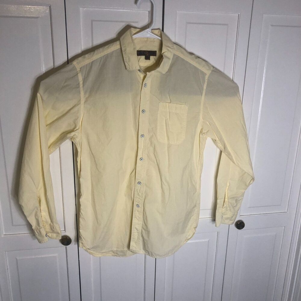 Blue Pronto Uomo Mens Medium Yellow Long Sleeve Button Up Shirt 100% Cotton